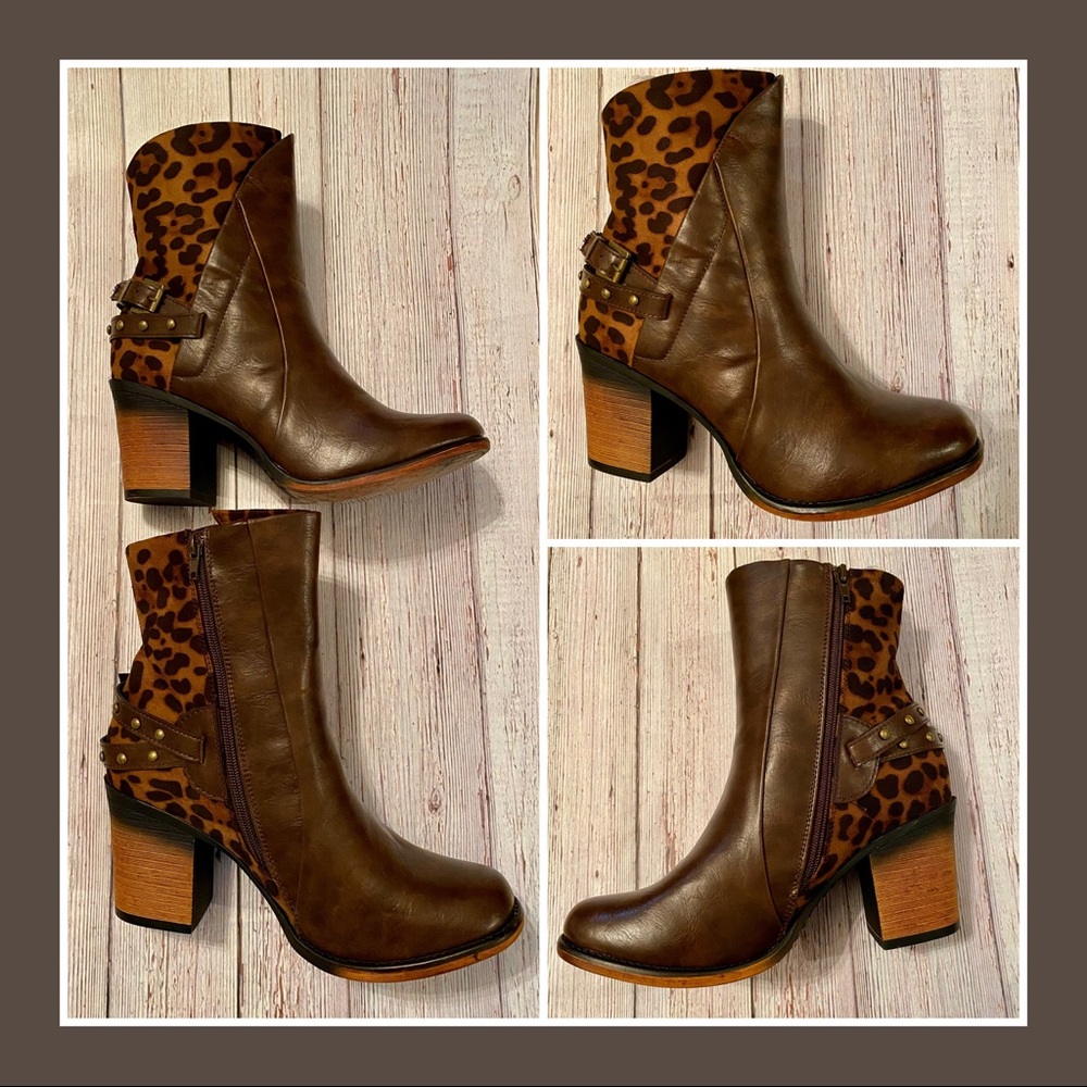 Pierre Dumas Leopard & Vegan Leather Booties - Picture 2 of 6
